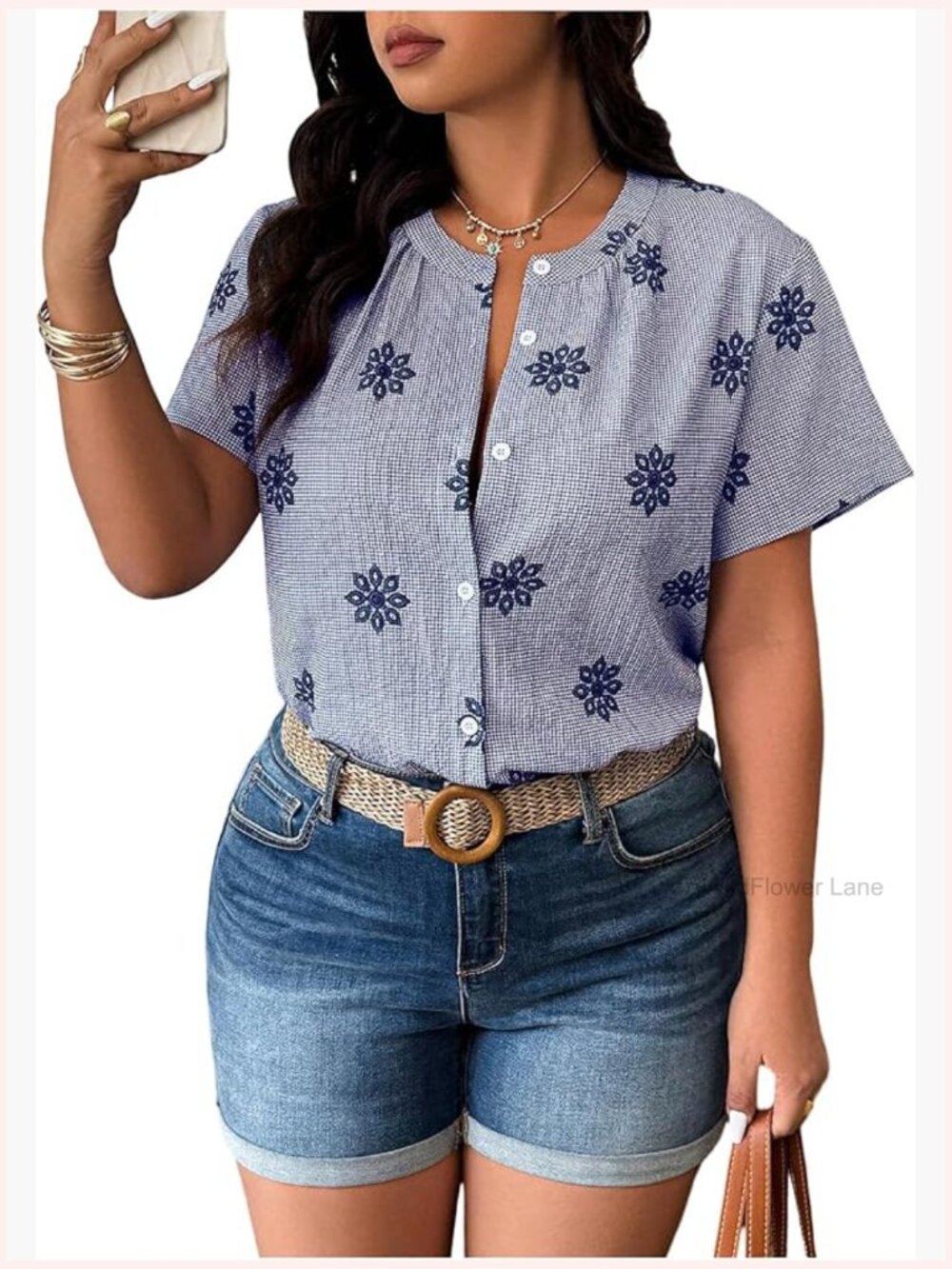 Plus Size Floral Button Down Shirt Short Sleeve Blouse Womens Vacation Top